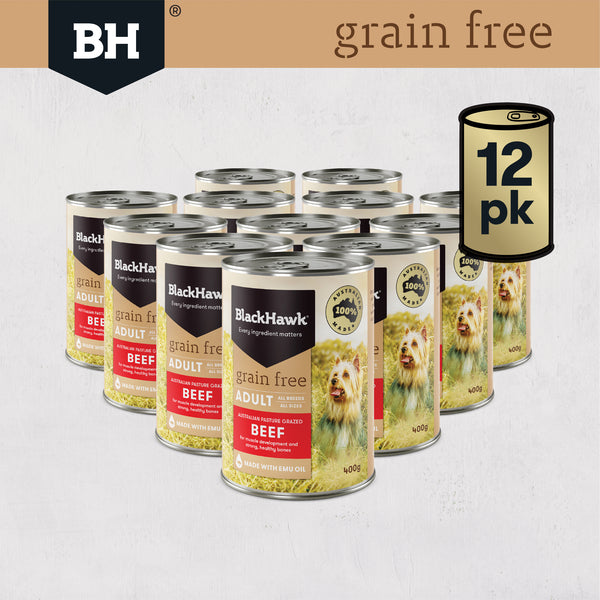 BLACKHAWK DOG GRAIN FREE BEEF 400G CTN 12