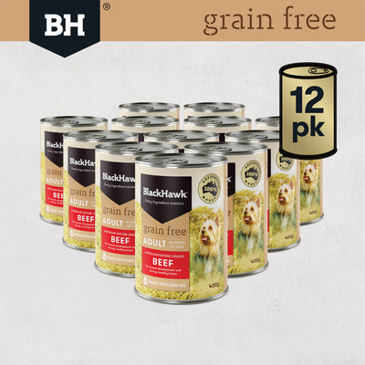 BLACKHAWK DOG GRAIN FREE BEEF 400G CTN 12