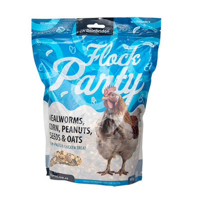 FLOCK PARTY MEALWORMS PEANUTS SEEDS & OATS 900gm