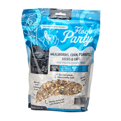 FLOCK PARTY MEALWORMS PEANUTS SEEDS & OATS 900gm